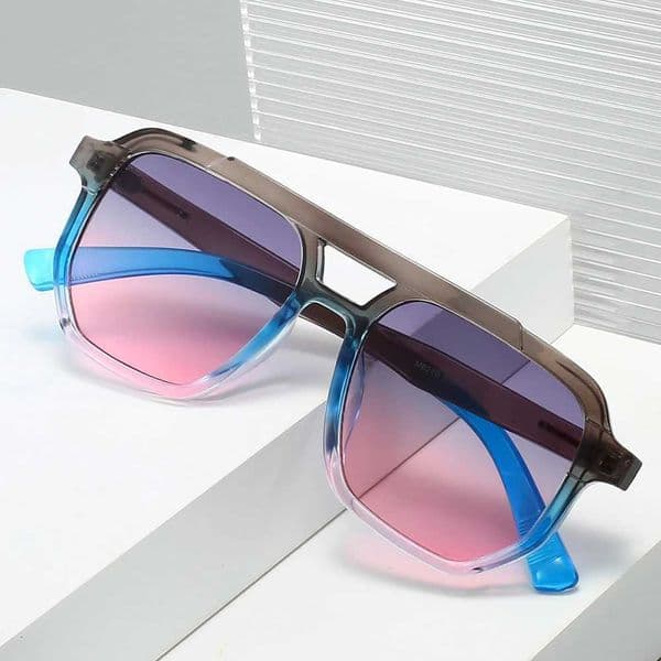 Fashion Double-Bridge Oversized Black Sunglasses Retro Trendy Style with Metal Accents on Temples Stylish Eyewear Perfect for H260527