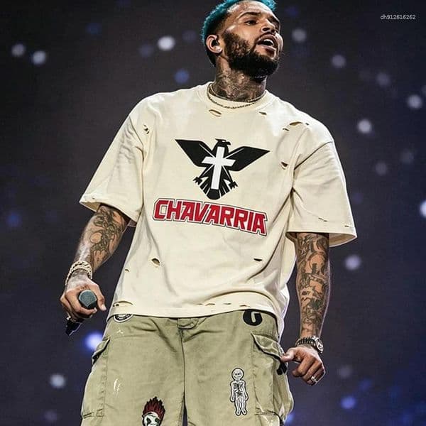 Men's T Shirts 26SS Streetwear Light Apricot Damaged Hole Cotton Tee Print Willy Chavarria Vintage T-Shirt Tops