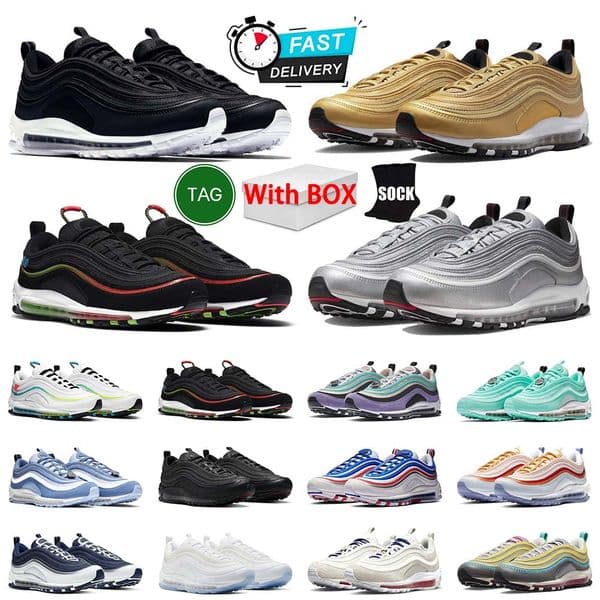 Designer 97s Running Shoes Mens Womens running shoe Black White Silver Bullet Aurora Green Undefeated Sail Outdoor Trainers Sports trainers Sneakers Original box