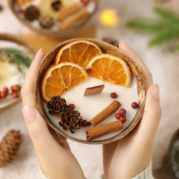 Coconut Bowl Scented Candle with Dried Flowers Natural Ara for He Bedro Party Decor Relaxing Idea mbiance Candle Gift SetJ260527