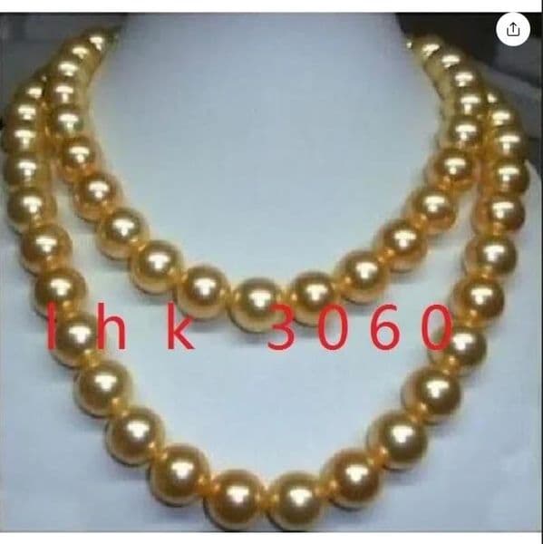 35 inch 8-9mm natural south sea golden pearl necklace 14k