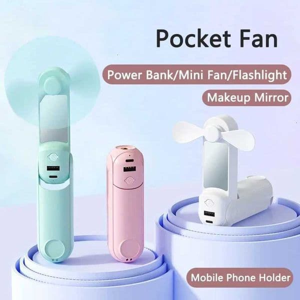 Portable Handheld Mini Fan 5 In 1 With LED Light Adjustable Bracket Mirror Flashlight Power Bank For Mobile Phone StudentsR260527