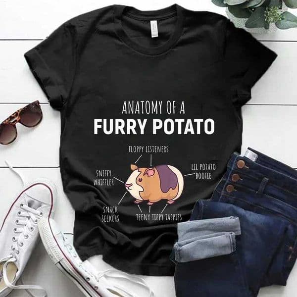 New Fashion Women Black T Shirt Anatomy of A Furry Potato Print T Shirt Harajuku Guinea Pig Graphic T Shirt Ladies Casual Tops D260527