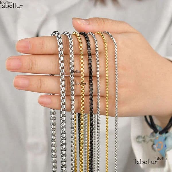 Wholesale 2mm 3mm Hip Hop Gold Plated Men Women Bulk Chain Necklace Stainless Steel Round Box Chains Link for Jewelry Making d2