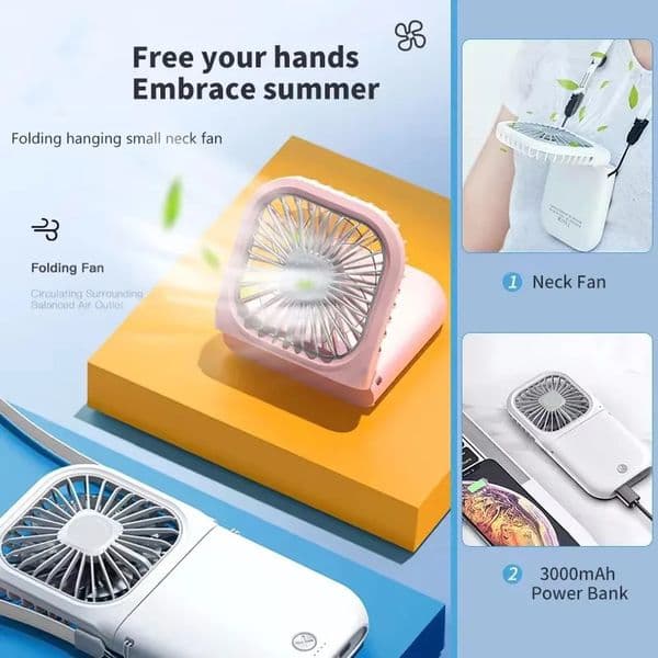 Hanging Neck Fans Mini Portable Folding USB Mute Power Bank Portable Handheld Desktop Multi ReCharge For Outdoor 260527