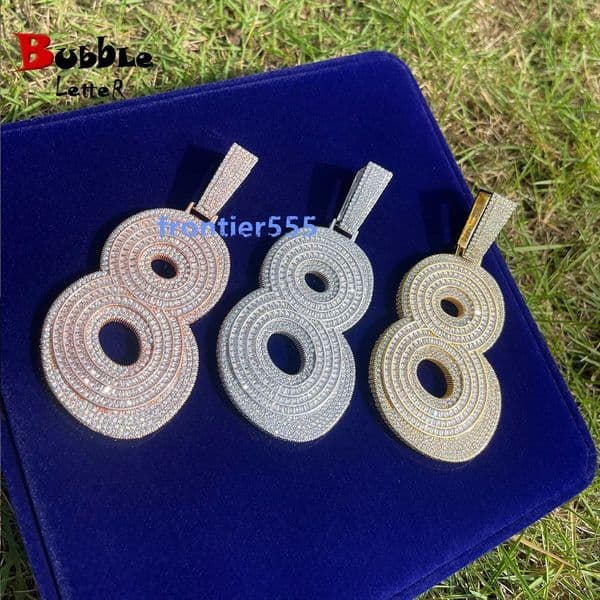 Hip Hop Large Version Number 8 Pendant Necklace Mens 925 Sterling Silver Inlaid Moissanite Hip Hop Trendy Jewelry
