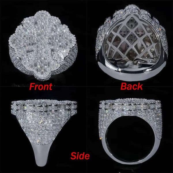 Hiphop Men and Women Fine Jewelry Iced Out Silver VVS Silicon Stone Cross Ring