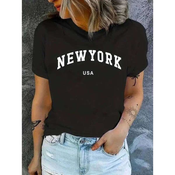 Summer Short Sleeved Women's Tops Letter Graphic Versatile Fashion Casual Sports Crew Neck Top Streetwear