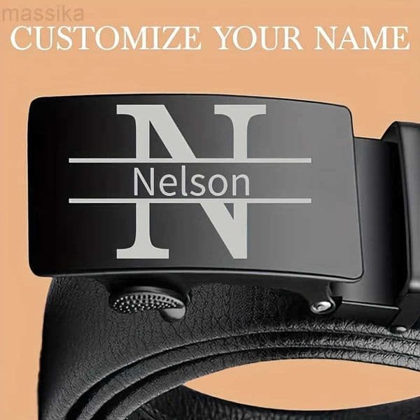 Customized Name Mens Automatic Buckle Belts Fashion Personalized Text Gift for Fathers Day Him Husband Birthday AnniversaryR260527