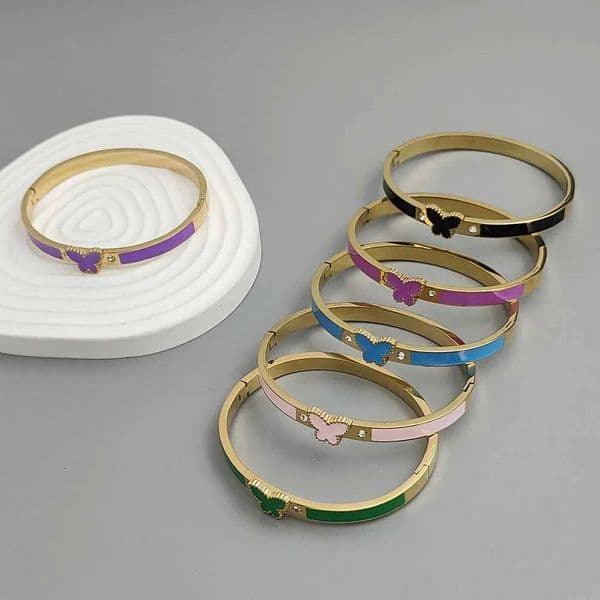 Charming butterfly colored enamel stainless steel womens bracelet waterproof and rust-free bracelet worn by couplesT260527