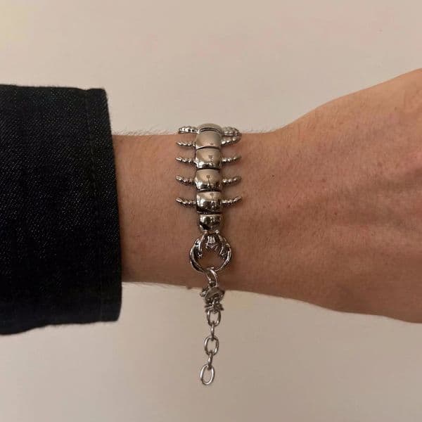 Y2K Silver centipede Bracelet/Retro Dragon Bracelet/Lobster Clasp Unisex Edgy Accessory / Unique Punk Style260527