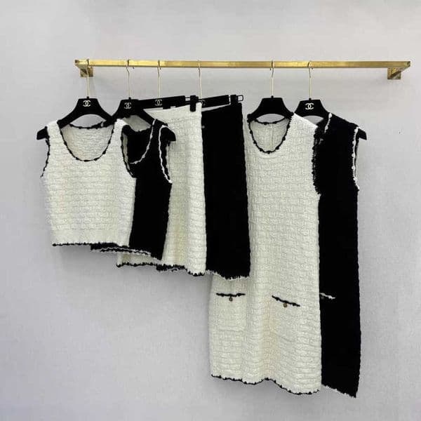 Designer Dresses For Woman Color-blocked Knitted Versatile Stylish Vest Skirt Dress