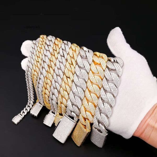 Hip Hop Miami Iced Out Jewelry 8/10/12/14/18/20mm Sier VVS Moissanite Curved Cuban Chain Bracelet