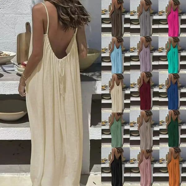 2026 Womens Strap Dress Open-Back Loose Homewear Dress 260525