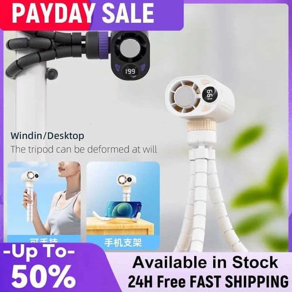 LED Octopus Wind Blower 360-Degree Rotation Small Octopus Fan Type-C Powered for Kids Adults Students Travel Camping KitchenR260527
