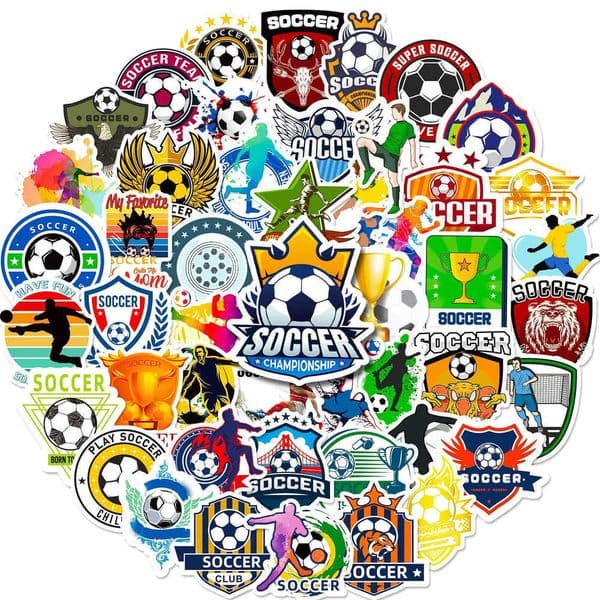 50PCS Vinyl Waterproof Stickers Sports Football Fans Stickers for Water Bottle Luggage Laptop Soccer Stickers for Boys Gift Y260526