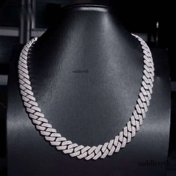 Hip Hop Necklace 15mm 4rows Cuban Link Chain S Gold Plated Pass Test VVS Moissanite Dia Iced Out Jewelry 89