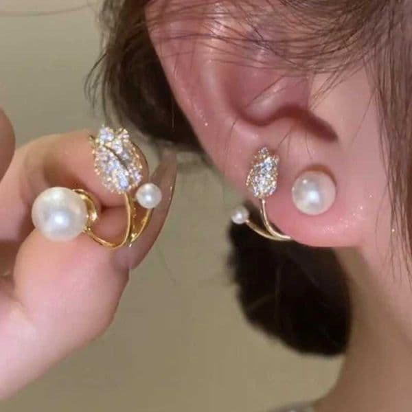 Korean Light Luxury Tulip Imitation Pearl Stud Earrings For Women Two Ways To Wear Ear Studs for Girls Daily Party JewelryT260527