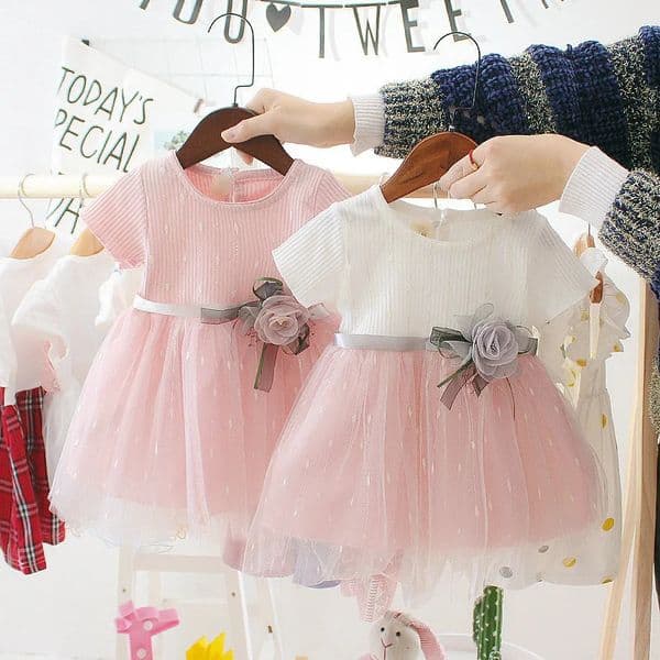 Summer Baby Girls Dress Sweet Princess Dress Flower Ribbon Mesh Shaggy Gauze Dress Birthday Party Dress 260526