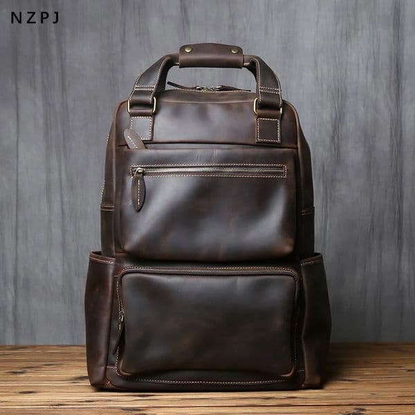 Retro Leather Mens Backpack Top Layer Large Capacity Computer Crazy Horse Leisure Travel Men Bag NZPJ 260526