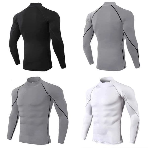 3 Colors Men High Neck Long Sleeve T-shirt Compression Shirts Cool Dry Sun Protection Sports Tights Undershirts Running Gym Tops X260527