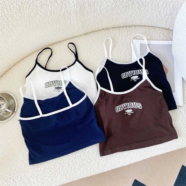 Women WiTH Padded Bra Crop Tops O-neCK Solid Crop Tops 2024 Summer Letter Tops Spaghetti Camisole H2605271