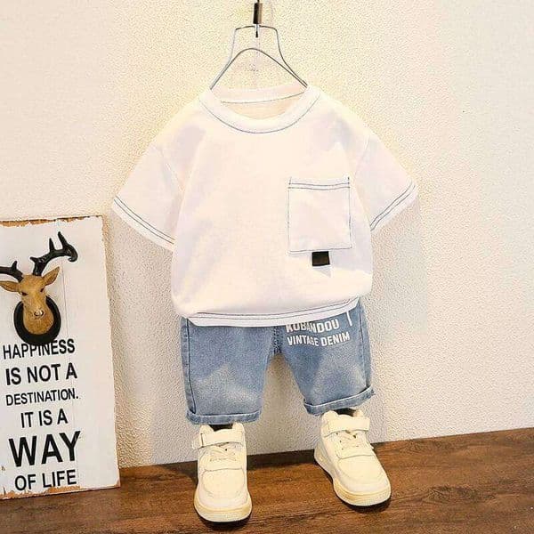 Fashion baby boys T-Shirt + Denim Shorts sets 0-6 Years Old Summer Little Children's girls Clothing suits W260527