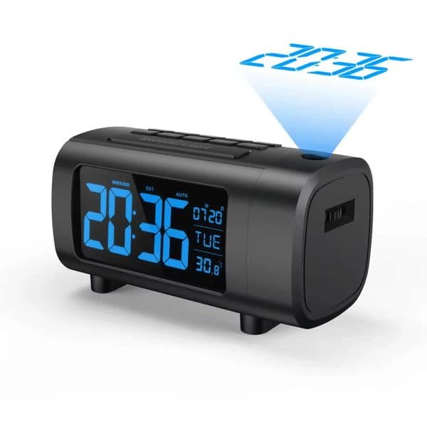Digital Projection Alarm Clock for Bedroom Radio Alarm Clock Temperature Monitor 4-Level Dimmer 1224H Table Mute Alarm Clock 260525