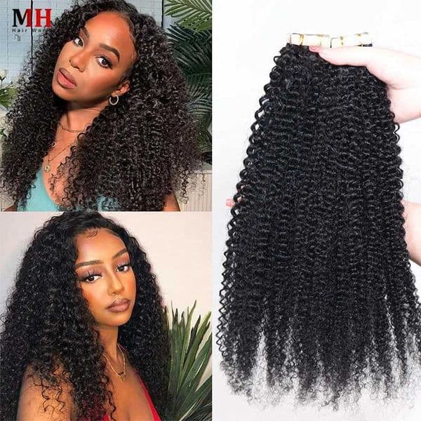 20Pcs Kinky Curly Tape In Hair Extension Virgin Brazilian Human Hair Bulk For Black Women Invisible No Weft For Salon L260526