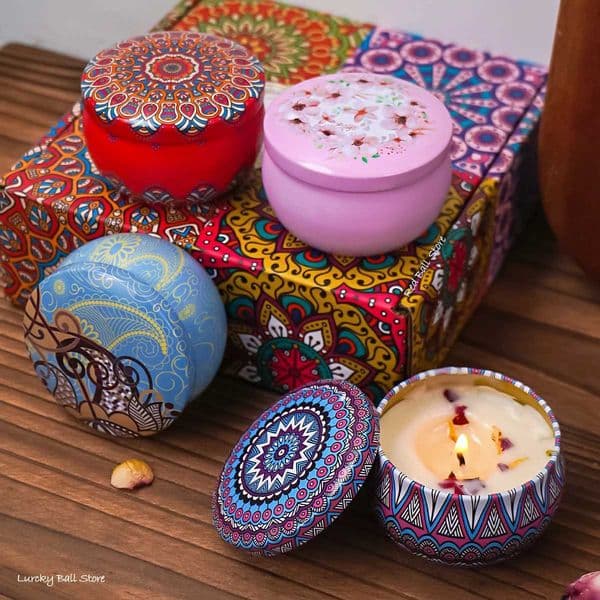 4Pcs/Box Scented Long La Smokeless Fragrance Candle Jar Soy Candles Crystal Stone Dried Flower Couples Rantic He DecorJ260527