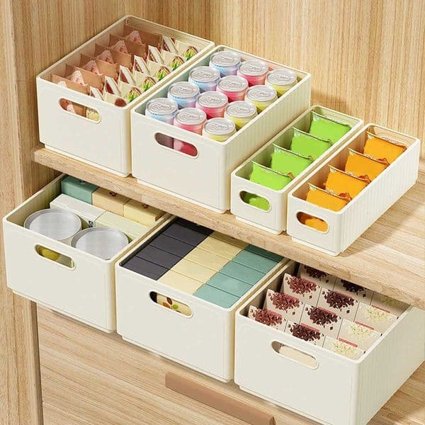 Cabinet Organizer Folding Plastic Food Storage Box With Handle Saves Space Large Capacity Stackable Kitchen Storage OrganizerJ260527