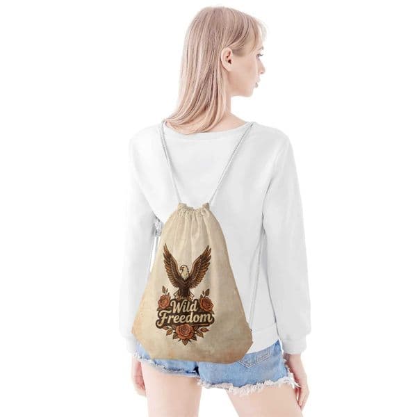 POD.DIY Designer Vintage Eagle Wild Freedom Print Drawstring Backpack Lightweight Adjustable Sports Gym Sack Bag
