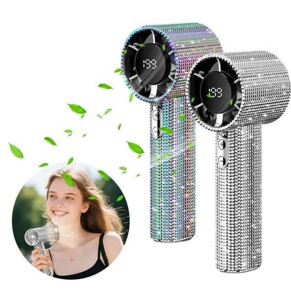 199 gears Handheld small fan foldable portable neck hanging Fans USB rechargeable fan with phone stand and display screenR260527