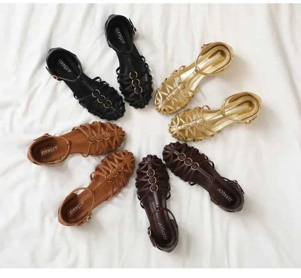 Plus Size Women Roman Sandals Woven Chunky Heel Closed Toe Ankle Strap Hollow Vintage Fashion Dress Beach Gladiator Sandalias H260527