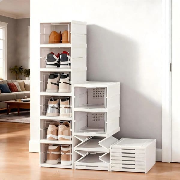 Foldable Clear Shoe Storage Organizer Stackable Dustproof Thickened Sneaker Box Rack Cabinet for Closet Dorm Apartment 260527