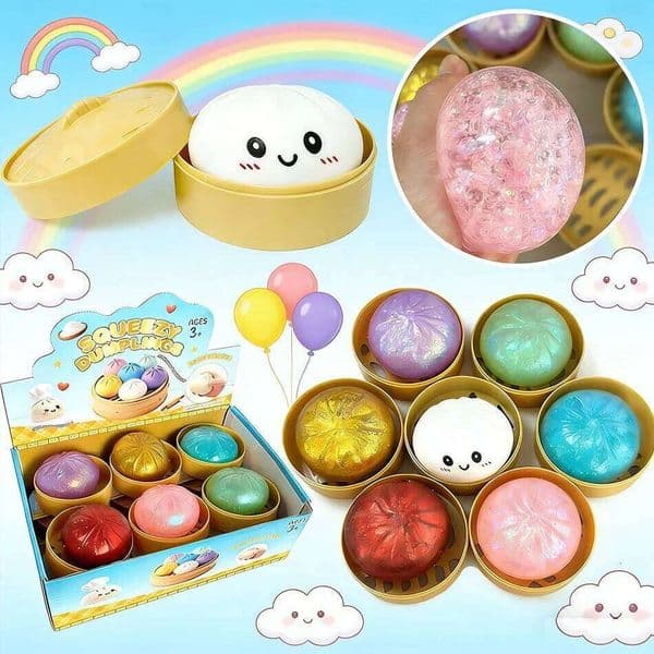 1-12pcs Glitter Dumpling Squishy with Box Dumplings Sensory Squeeze Toy for Stress Relief 26L0527