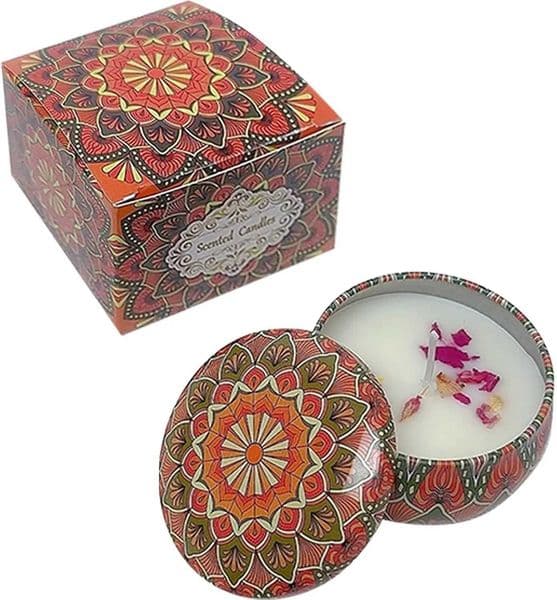 Aratherapy Candle with Floral Petals Soft Flame for Relaxation Ambiance Mood Metal Tin 275in Gift BoxJ260527