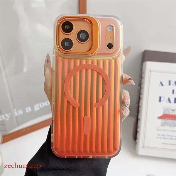 Corrugated pattern colorful laser luggage with magnetic attachment suitable for iPhone 17 phone case and camera stand 16 Pro Max