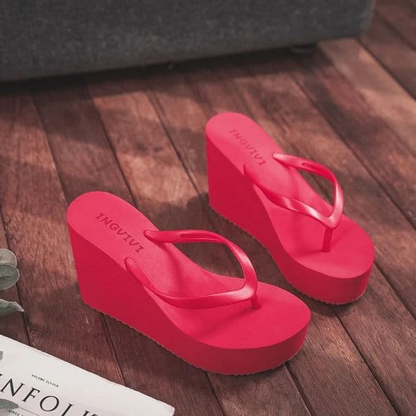 High Heels Slippers Womens Summer Thick Soled Flip Flops Beach Shoes Wedge Heels Flip Flops Sponge Shoe Candy Colored Shoes 260527