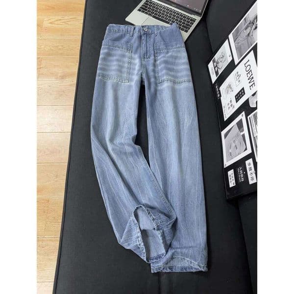 Women's American Ins High Street Loose Straight Lyocell Ice Silk Jeans Washed Retro Wide Leg Denim Pants Summer Casual