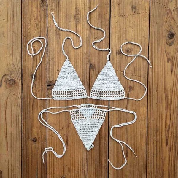 Knitted Bikini Push Up Swimsuit Women Sexy Halter Mini Triangle Lace Up Thong Bathing Suit 2025 New Beach Vacation Bikini Set C260527