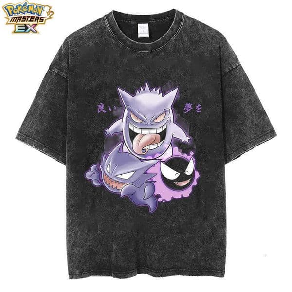 Washed Vintage Short Sleeve T-Shirt Anime Ghost Stone Pokmon American High Street Top L2605271KJH