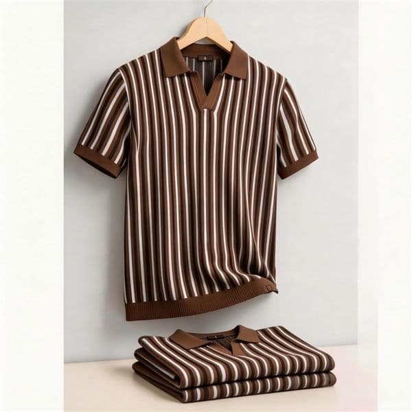Summer Mens Polo Shirts 2026 Stripe n Ice Silk Short Sleeve Cool Touch Breathable Casual Outdoor Polo Shirt for Men 260513