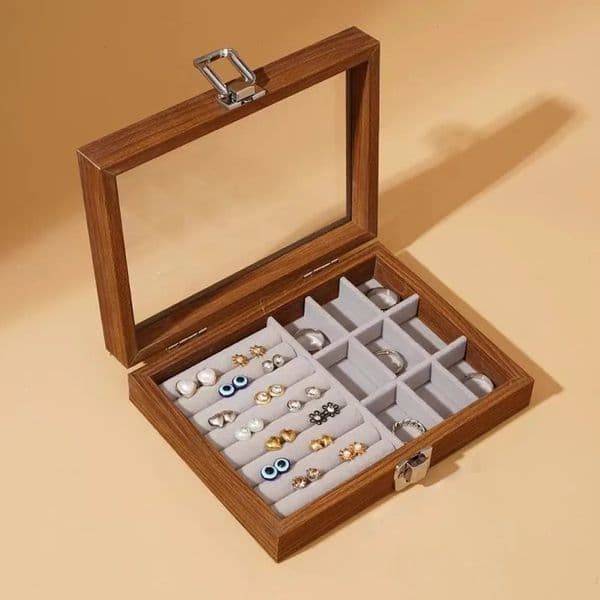 2026 New 1Pcvintage Jewelry Storage Box Covered Ring Earrings Bracelets Necklaces Solid Wood Display 260527 Free Shipping