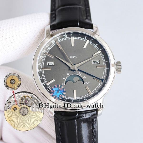 ZF Factory 41mm 2460 QCL/1 Automatic Mens Watch 4010T/000G-B740 Steel Case Gray Dial Week Moon Phase Month Multifunctional Gents Fashion Wristwatches