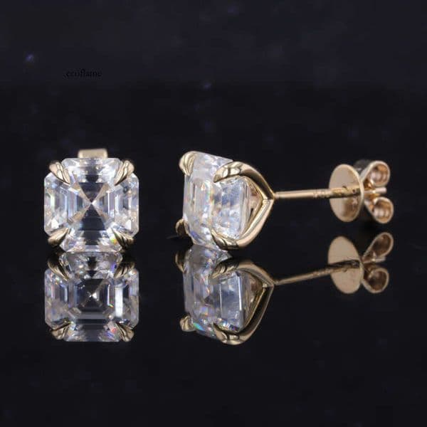10k1ct D VVS2 Asscher Cut IGI Lab Grown Stud Earrings