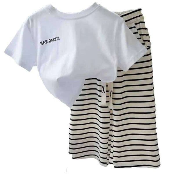 Girls Stripes T-Shirt Sets Summer Kids Short Sleeve Tops+Pants 2Pcs Children Clothing Suits Fashion Sweet Outfits 1-8 Years W260527