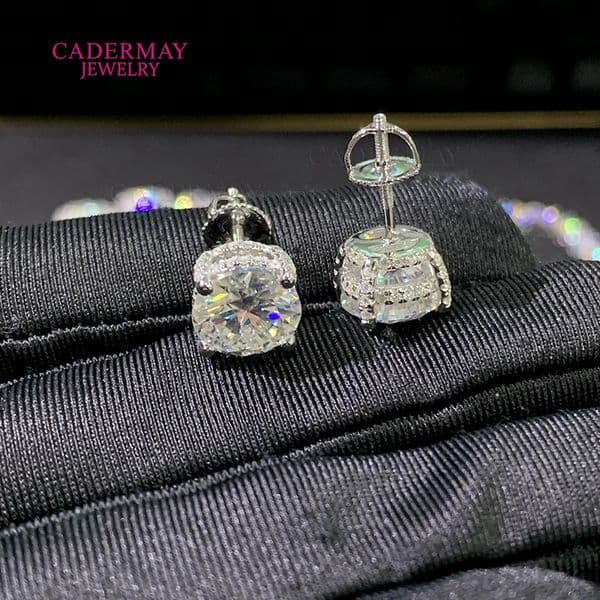 Cadermay Jewelry Iced Out 4 prongs 9mm 3ct Each D VVS1 Stud Earrings 925 Sterling Sliver For Women Men Gift 260526