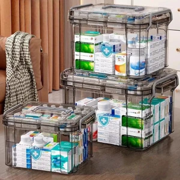 Clear Medicine Organizer Storage Box with Tray Plastic First Aid Empty Thickened Container Chest 260527
