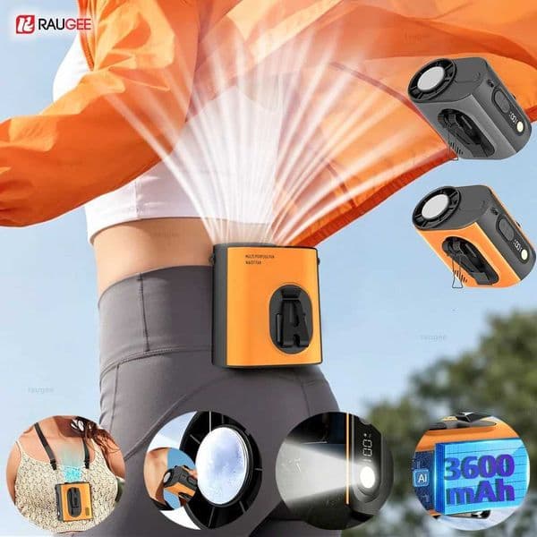 Portable Waist Fan Ice Cooling High-Speed Neck Belt Clip-on Fan with Flashlight Personal Fan for Outdoor Travel Camping Desk FanR260527